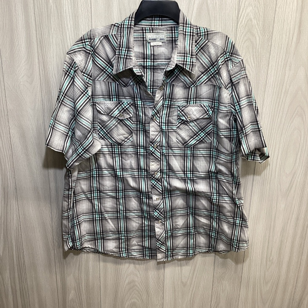 WRANGLER Men's (Size XXL) Short Sleeve Collared Pearl Snap Plaid Shirt 33D